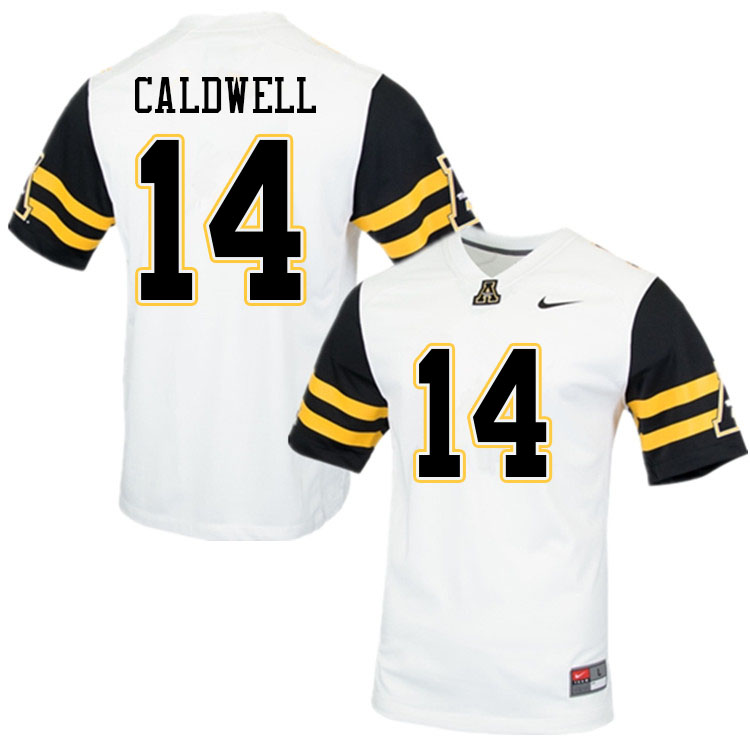 Men #14 Tre Caldwell Appalachian State Mountaineers College Football Jerseys Sale-White - Click Image to Close